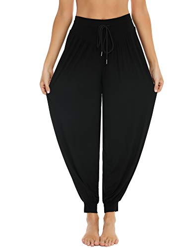 Sykooria Pantalones de Yoga para Mujer de Algodón Modal Pantalones Deportivos Harem Mujer de Anchos Sueltos de Cintura Alta Pilates Baile