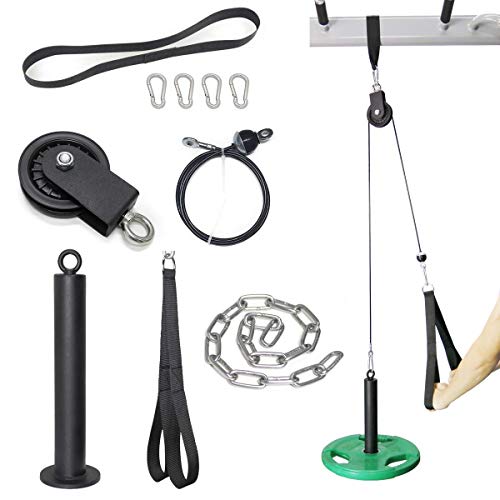 SYL Fitness Sistema de polea de cable LAT con pin de carga DIY casa garaje gimnasio cable crossover tríceps (sistema de polea para placas de peso olímpico)