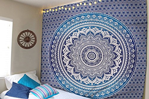 Tapiz Raajsee de regalo de Navidad, azul con degradado y Mándala, tapiz de elefante bohemio, diseño psicodélico para colgar en la pared, tapiz hippie de 220 x 240 cm