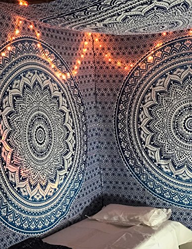 Tapiz Raajsee de regalo de Navidad, azul con degradado y Mándala, tapiz de elefante bohemio, diseño psicodélico para colgar en la pared, tapiz hippie de 220 x 240 cm