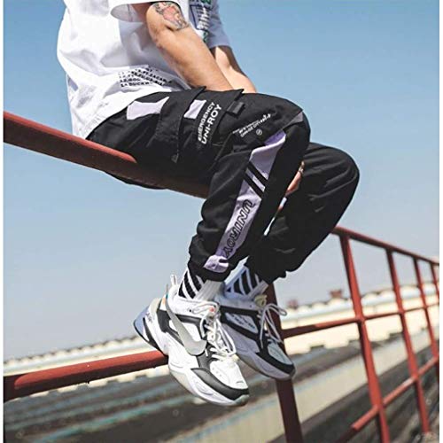 Tasty Life Pantalones De Hip-Hop para Hombres, Pantalones Casuales De Moda, Pantalones Sueltos con Bolsillos Laterales con Cordón, Ropa De Rock para Adolescentes Estilo Harajuku(M,Black)