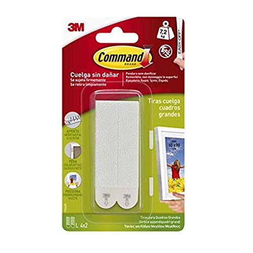 Tesa Clavo adhesivo ajustable, ideal para cuadros, para paredes pintadas y yeso (1 kg) & Command 17206 Pack de 8 Tiras para Cuadros Grandes Color Blanco, Set de 8 Piezas