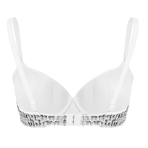 TiaoBug Bra Top Mujeres Lentejuelas Brillos Acolchado para Baile Club Fiesta Danza Vientre Ropa Interior Sujetador Sexy Adultas Plateado 34/75