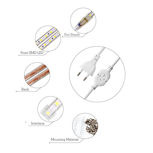 Tira de LED, cinta LED, impermeable, muy luminoso, cinta LED 220 V con interruptor, 5050 IP65 impermeable, banda, tira LED, blanco cálido