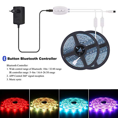 Tiras de LED Bluetooth, ALED LIGHT 5050 RGB 2x5 metros Luces de Tira LED 300 Banda de Luz Impermeable de Controlada por Control Remoto o Teléfono Inteligente para El hogar, Exteriores Decoración