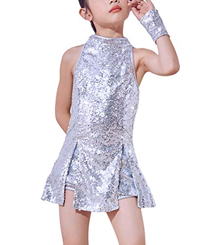 Traje de Baile de Lentejuelas para niñas Ropa de Baile de Hip Hop Conjunto de Traje de Vestido de Baile Brillante