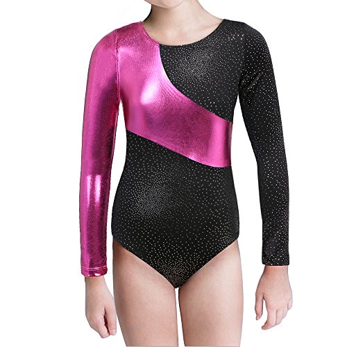 Traje de Baile de Mangas largas para Chica Gimnasia metálica Brillante de Gimnasia metálica (Negro, 120 (4-5Y))