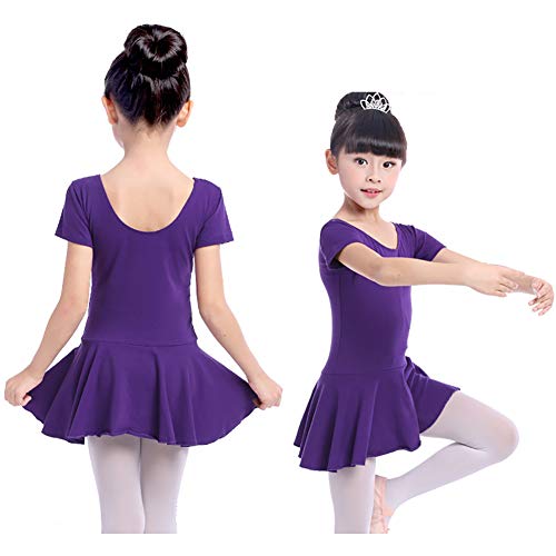 Traje de Danza Ballet para Niñas Vestido Falda Maillot de Gimnasia Leotarto Clásico Corto con Manga Corta