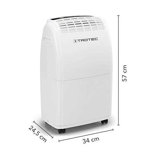 TROTEC Deshumidificador eléctrico TTK 75 E, 20L/24hL, Depósito 3L, Portátil, Para Habitaciones de hasta 45m²/110m³, Filtro de Aire, Silencioso, 320 W, Auto-Apagado, Higrostato Automático, Blanco