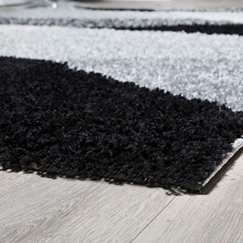 T&T Design Alfombra Shaggy Moderna Pelo Largo Diseño Vigo Negro Gris Blanco Al Mejor Precio, Größe:70x140 cm