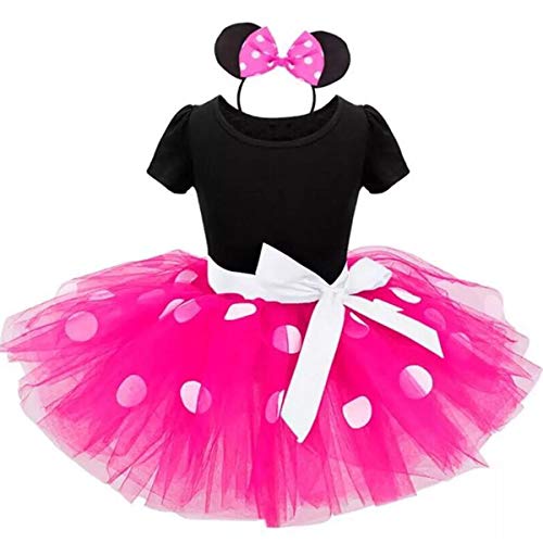 TTYAOVO Conjunto de Ropa para Bebés 2pcs, Trajes de Dibujos Animados Lindos para Niñas Bebés Top Estampado + Falda Tutu para 1-7 Años (2-3 Años, 07 Rose Rojo)