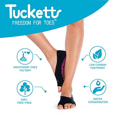 Tucketts Calcetines Yoga Pilates Antideslizante Deporte Mujer, Colchoneta deporte accesorios yoga, Calcetín dedos para Ballet, Barra Fitness, Danza, Running (Negro)