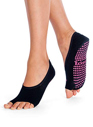 Tucketts Calcetines Yoga Pilates Antideslizante Deporte Mujer, Colchoneta deporte accesorios yoga, Calcetín dedos para Ballet, Barra Fitness, Danza, Running (Negro)