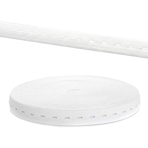 TUKA [30m x 20mm] Elásticas Banda con Ojal, Planas Cinta de elástico de Costura, con Agujero de Botón, para Pantalón Pretinas, Maternidad Ropa, Coser, Ropa Personalizada, DIY. Blanco TKB5091-white