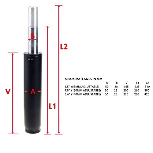 TUKA Muelle de Gas para Silla de Oficina y Taburete, 200mm Cilindro, 260-380mm Longitud Total, Repuesto Cilindro Elevador de Gas, Resorte Amortiguador de Gas, Negro, TKD5201-120