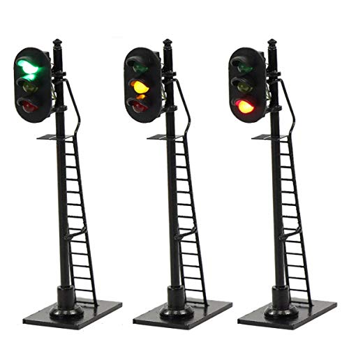 TuToy 3Pcs Modelo Ferrocarril Ho Escala Señal De Tráfico Señal De Bloque De 3 Luces Luz De Calle De 8 Cm