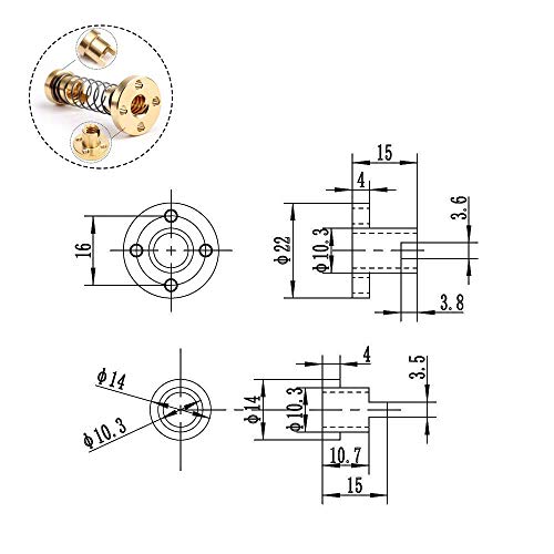 TUZUK T8 Eliminación de juego de resortes Tuerca de separación Tuerca hueca para impresora 3D Máquina CNC 8mm Acme Tornillos de cabeza de varilla roscada