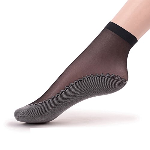 Ueither 12 pares de mujeres sedoso antideslizante de algodón único escarpado tobillo alta medias calcetería calcetines Dedo del pie reforzado (6 Pares Negro 6 Pares Beige)