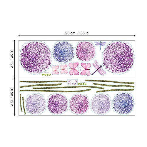 ufengke Pegatinas de Pared Diente de León Morado Vinilos Adhesivos Pared Mariposas Flores Decorativos para Dormitorio Habitación Infantiles Niñas