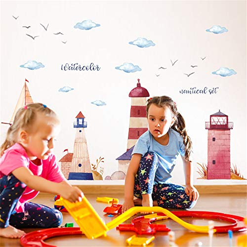 ufengke Pegatinas De Pared Faro Playa Vinilos Adhesivos Pared Velero Náutico para Dormitorio Habitación Infantiles Bebés