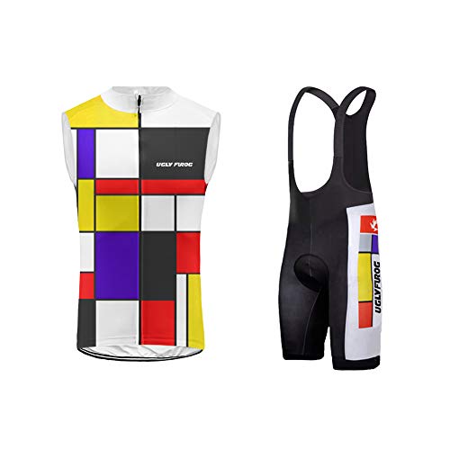 Uglyfrog Ropa Conjunto Traje Chalecos Equipacion Ciclismo Hombre Verano con 3D Acolchado De Gel, Maillot Ciclismo Sin Mangas + Pantalon/Culote Bicicleta para MTB Ciclista Bici ESH19VS02