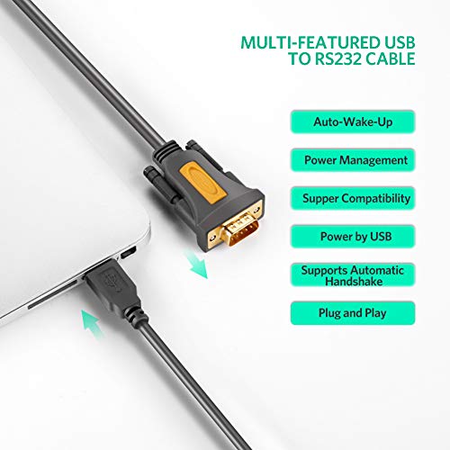 UGREEN 20210 Cable USB RS232 DB9 Puerto Serie 9 Pin, Adaptador Cable RS232 a USB Conversor, USB a Puerto COM para Telescopio, Impresora, Decodificador, PLC, Máquina CNC, Windows, Mac OS, 1 Metro