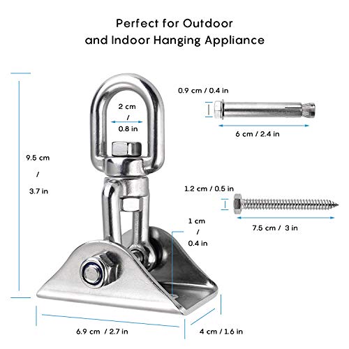 Ulikey Capacidad 500Kg Ganchos de Techo, 304 Stainless Steel, Rotación de 360 °, El Mejor Kit para relajarte en tu hogar, Soporte de Montaje en 4 Tornillos y Madera Yoga (360 ​​° Rotación)