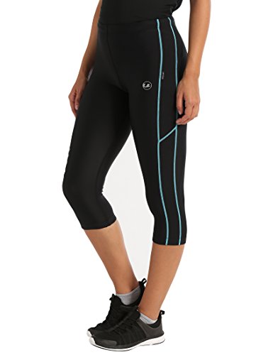 Ultrasport, Pantalones deportivos 3/4 para Mujer, Negro/Turquesa, XS