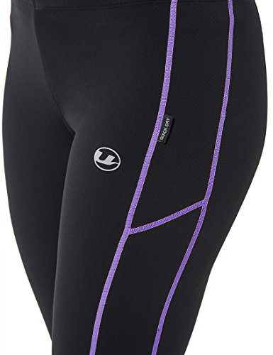 Ultrasport Pantalones largos de correr para mujer, con efecto de compresión y función de secado rápido, Negro/Morado, XS