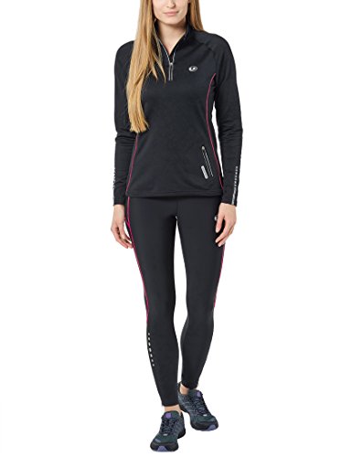 Ultrasport Pantalones largos de correr para mujer, con efecto de compresión y función de secado rápido, Negro/Rosa Neón, XS