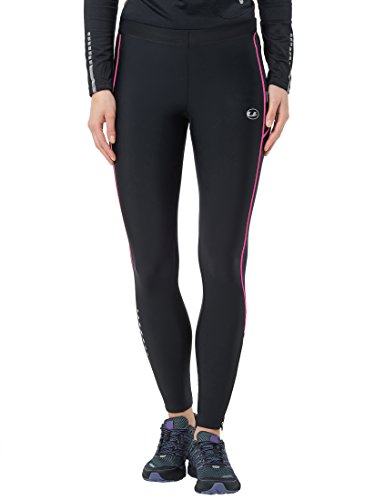 Ultrasport Pantalones largos de correr para mujer, con efecto de compresión y función de secado rápido, Negro/Rosa Neón, XS