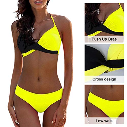 UMIPUBO Mujer Bikini Traje de Baño con Cuello en V Bikinis Sujetador Dos Piezas Push-up Sexy Ropa de Playa Falda de Playa Tops y Braguitas