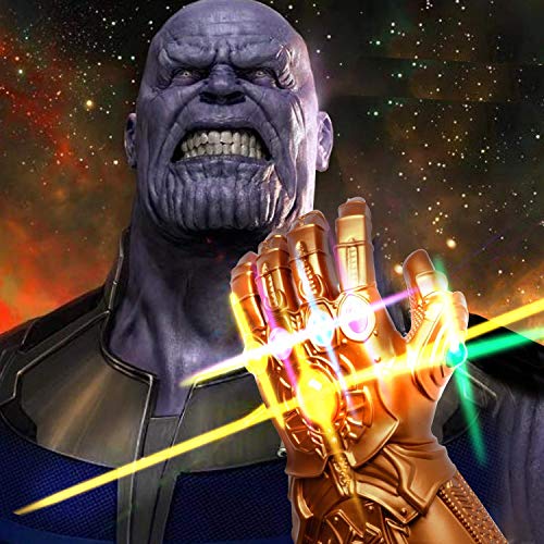 UrMsun Guante de los Vengadores con Luces led, Guantele Thanos Vengadores 4 Final del Juego Iron Man Infinity Gauntlet Hulk Thanos Capitán América Thor Cosplay con 2 Pilas Recambio