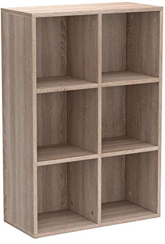 VASAGLE Estantería de Madera, Biblioteca, Organizador con 6 Compertimientos, 65,5 x 30,5 x 97,5 cm, Color Roble LBC203H, roble