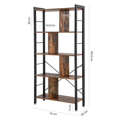 VASAGLE Estantería libreria, Librería de 4 Niveles, Estantería de Estilo Industrial, 74 x 30 x 154.5 cm, para Sala de Estar, Estudio, Oficina, Gran Espacio, Montaje Sencillo, Rústico y Negro LBC12BX