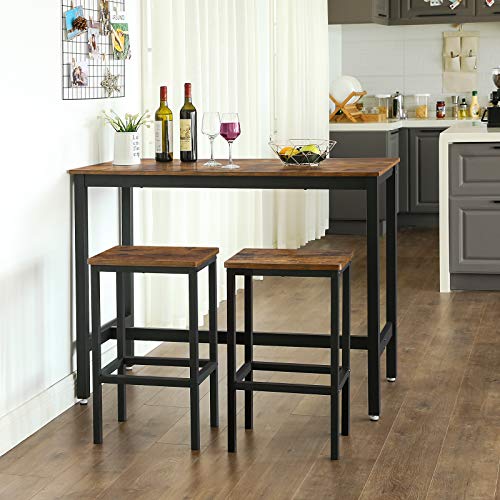 VASAGLE Mesa de Barra, con 2 Taburetes de Barra, Mesa de Desayuno y Sillas, Mostrador de Cocina con Sillas, para Cocina, Sala, Salón, Sala de Fiestas, Industrial, Marrón Rústico LBT15X