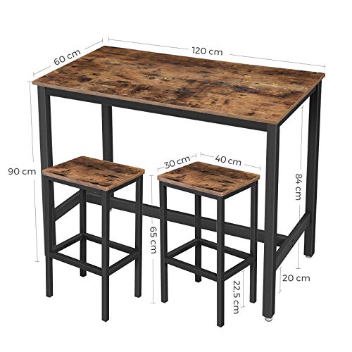 VASAGLE Mesa de Barra, con 2 Taburetes de Barra, Mesa de Desayuno y Sillas, Mostrador de Cocina con Sillas, para Cocina, Sala, Salón, Sala de Fiestas, Industrial, Marrón Rústico LBT15X