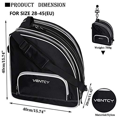 VENTCY Bolsa para Patines, Bolsa Patines Adulto, Bolsa Patines Ruedas, Bolsa Patines Línea para Nina, Bolsa Patines 4 Ruedas hasta El Tamaño 45 (EU) Negro