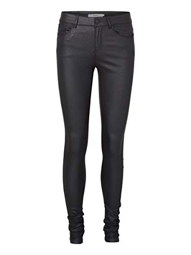 Vero Moda Vmseven NW SS Smooth Coated Pants Noos Pantalones, Negro (Black Detail:Coated), 38 /L30 (Talla del Fabricante: Medium) para Mujer