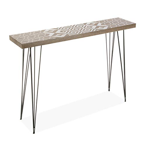 Versa Magda Mueble Recibidor Estrecho para la Entrada o el Pasillo Mesa Consola, Madera y Metal, Marrón, Blanco y Negro, 110 x 25 x 80 cm