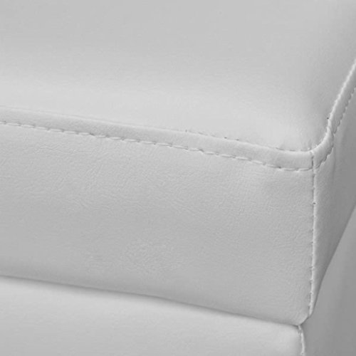 vidaXL Banco Baúl Acolchado Madera Tela PVC Blanco Banquito Cofre de Pasillo