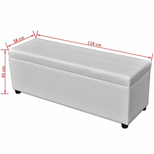 vidaXL Banco Baúl Acolchado Madera Tela PVC Blanco Banquito Cofre de Pasillo