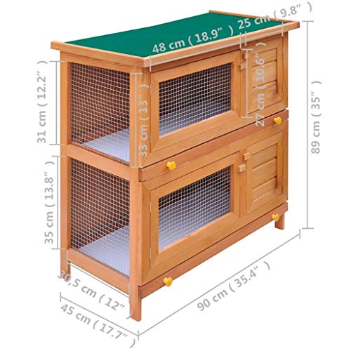 vidaXL Conejera de Exterior Casa para Animal Pequeño Jaula de Mascota de Madera - 4 Puertas