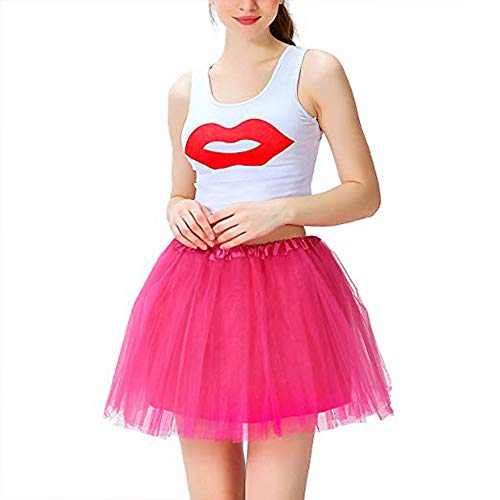 Vientiane Tutu Falda de Mujer Falda de Tul 80's,Vestido de Lujo Enagua para Chica de Mujer para Fiesta de Disfraces Fiesta de Gallina (Rosa Roja)