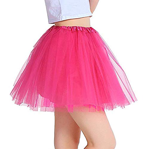 Vientiane Tutu Falda de Mujer Falda de Tul 80's,Vestido de Lujo Enagua para Chica de Mujer para Fiesta de Disfraces Fiesta de Gallina (Rosa Roja)