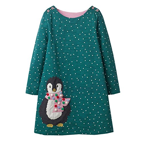 VIKITA Niñas Vestidos Algodón Animal Bordado Manga Larga Vestido para Niños JM7735 8T