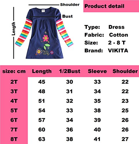 VIKITA Vestido Floral Manga Larga Algodón Niñas 2-8 años H5802Long 6T