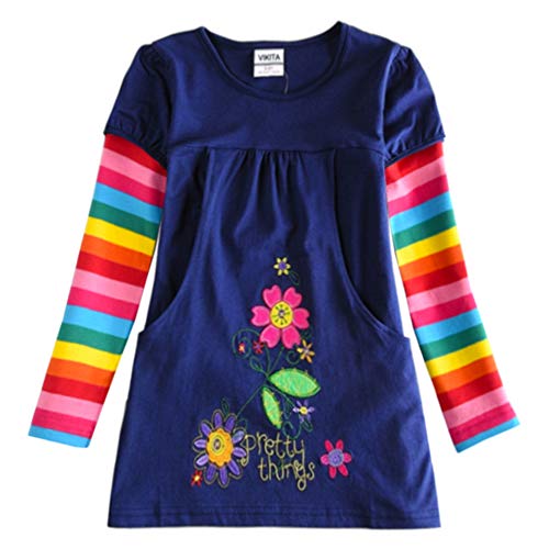 VIKITA Vestido Floral Manga Larga Algodón Niñas 2-8 años H5802Long 6T