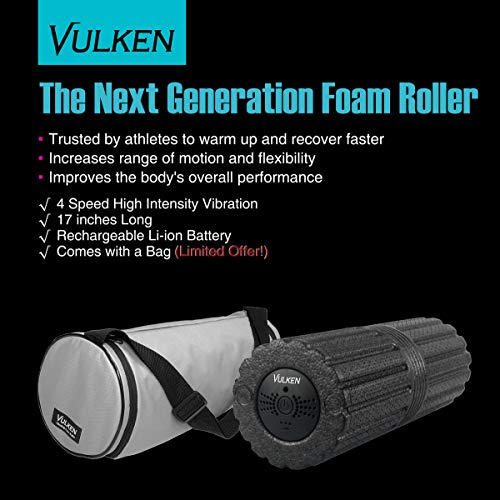 Vulken - Rodillo de Espuma Vibrante de Alta Intensidad de 4 velocidades Foam Roller, 43cm Rodillo de Masaje para la aptitud de la Cruz, masajeador de Tejido Profundo para Recuperación Muscular