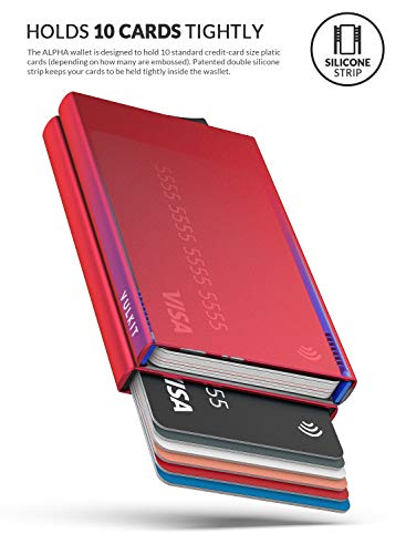 VULKIT Alpha Tarjetero Doble Caja de Metalico RFID Bloqueo Tarjeteros para Tarjetas de Credito Hombre o Mujer hasta 10 Tarjetas Rojo